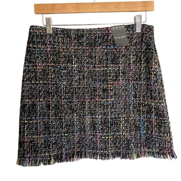 NWT Primark Tweed Black Multi Mini Skirt 8 - Picture 1 of 5